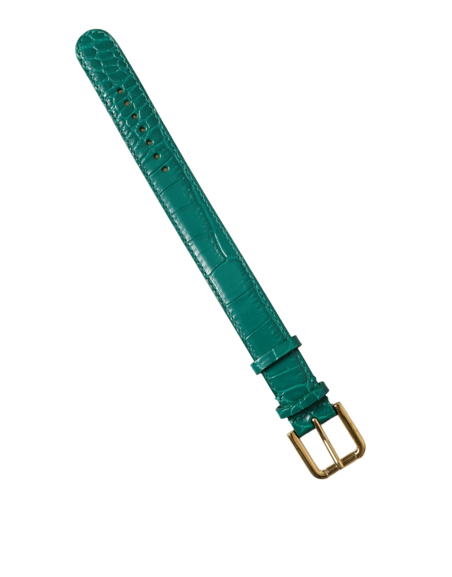 Dolce &amp; Gabbana Green Textured Leather Gold Tone Metal Buckle Neckband