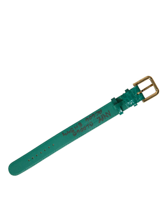 Dolce &amp; Gabbana Green Textured Leather Gold Tone Metal Buckle Neckband
