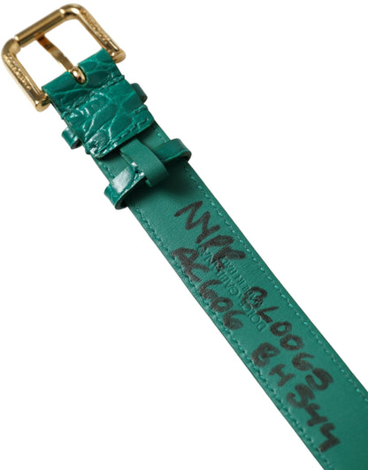 Dolce &amp; Gabbana Green Textured Leather Gold Tone Metal Buckle Neckband