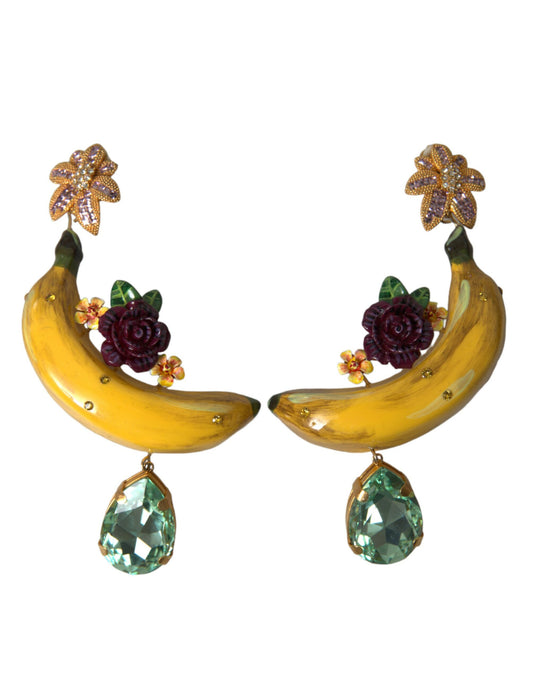 Dolce &amp; Gabbana – Ohrclips aus goldenem Messing mit Kristallen in Bananenform