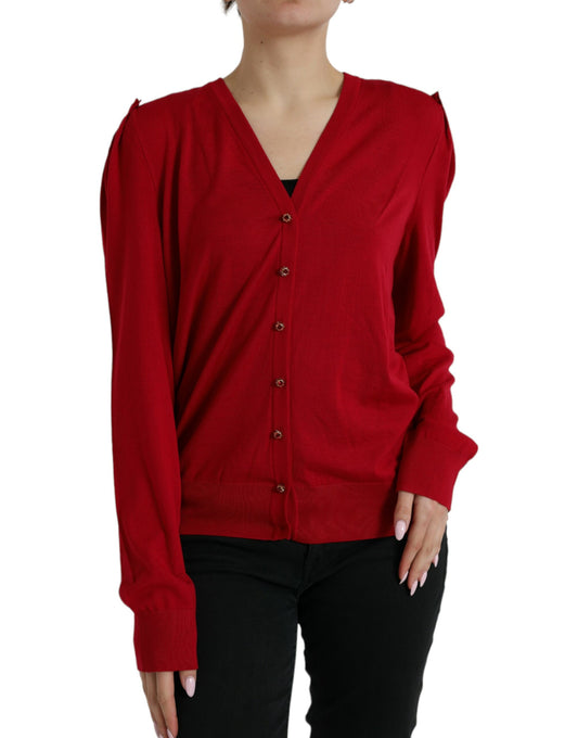 Dolce &amp; Gabbana – Roter Cardigan aus Wolle mit V-Ausschnitt und Knöpfen