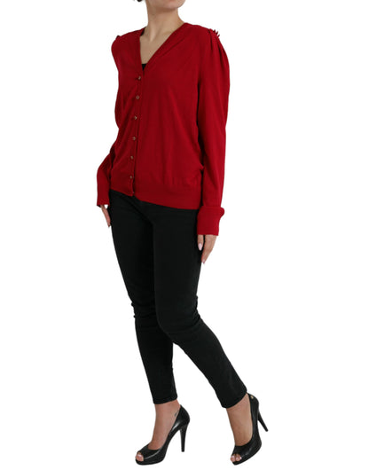 Dolce &amp; Gabbana – Roter Cardigan aus Wolle mit V-Ausschnitt und Knöpfen