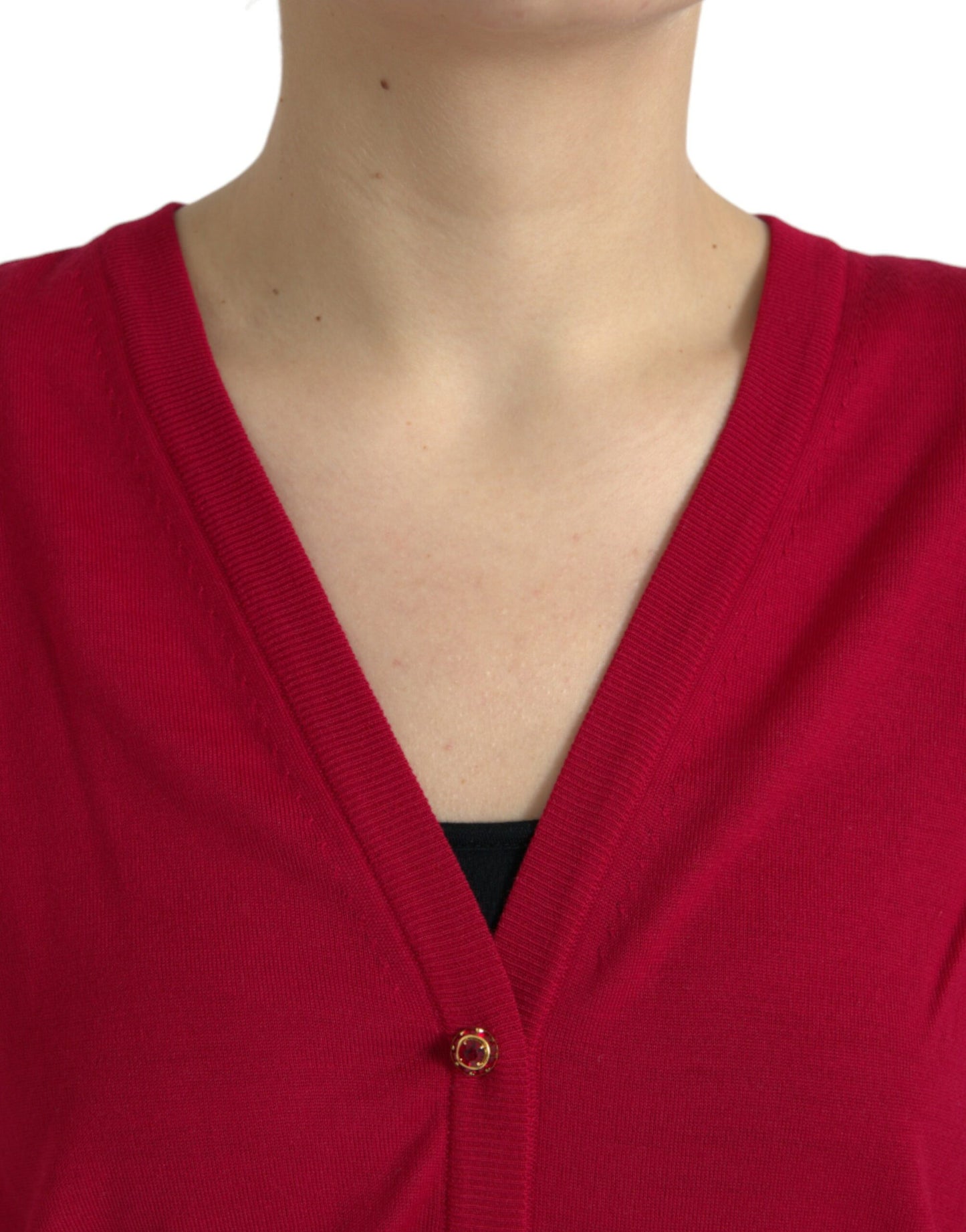 Dolce &amp; Gabbana – Roter Cardigan aus Wolle mit V-Ausschnitt und Knöpfen