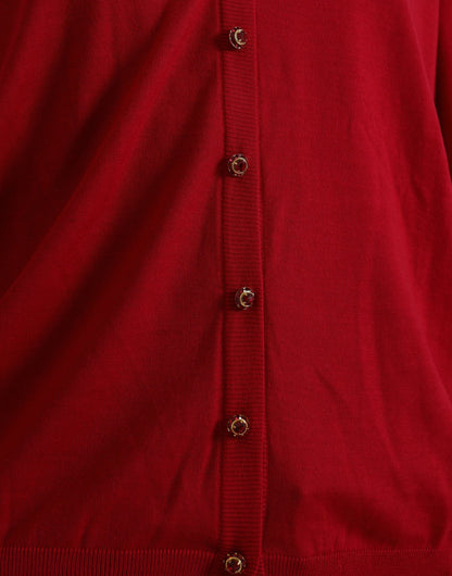 Dolce &amp; Gabbana – Roter Cardigan aus Wolle mit V-Ausschnitt und Knöpfen