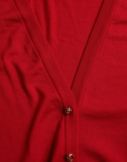 Dolce &amp; Gabbana – Roter Cardigan aus Wolle mit V-Ausschnitt und Knöpfen