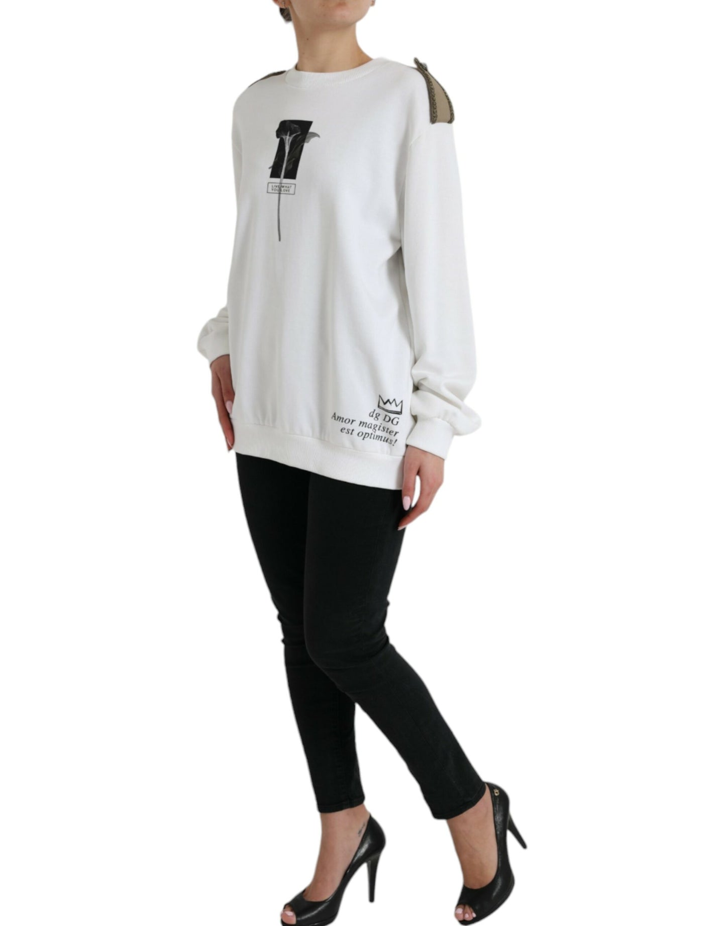 Dolce &amp; Gabbana – Weißer Pullover aus Baumwolle mit Rundhalsausschnitt und Blumenmuster