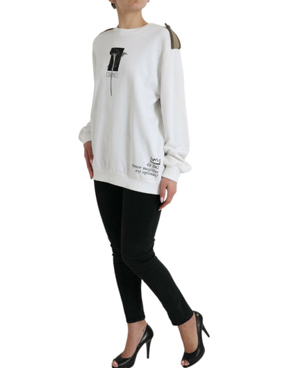 Dolce &amp; Gabbana – Weißer Pullover aus Baumwolle mit Rundhalsausschnitt und Blumenmuster