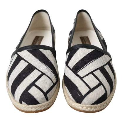 Dolce &amp; Gabbana Black White Stripes Slip On Espadrille Shoes