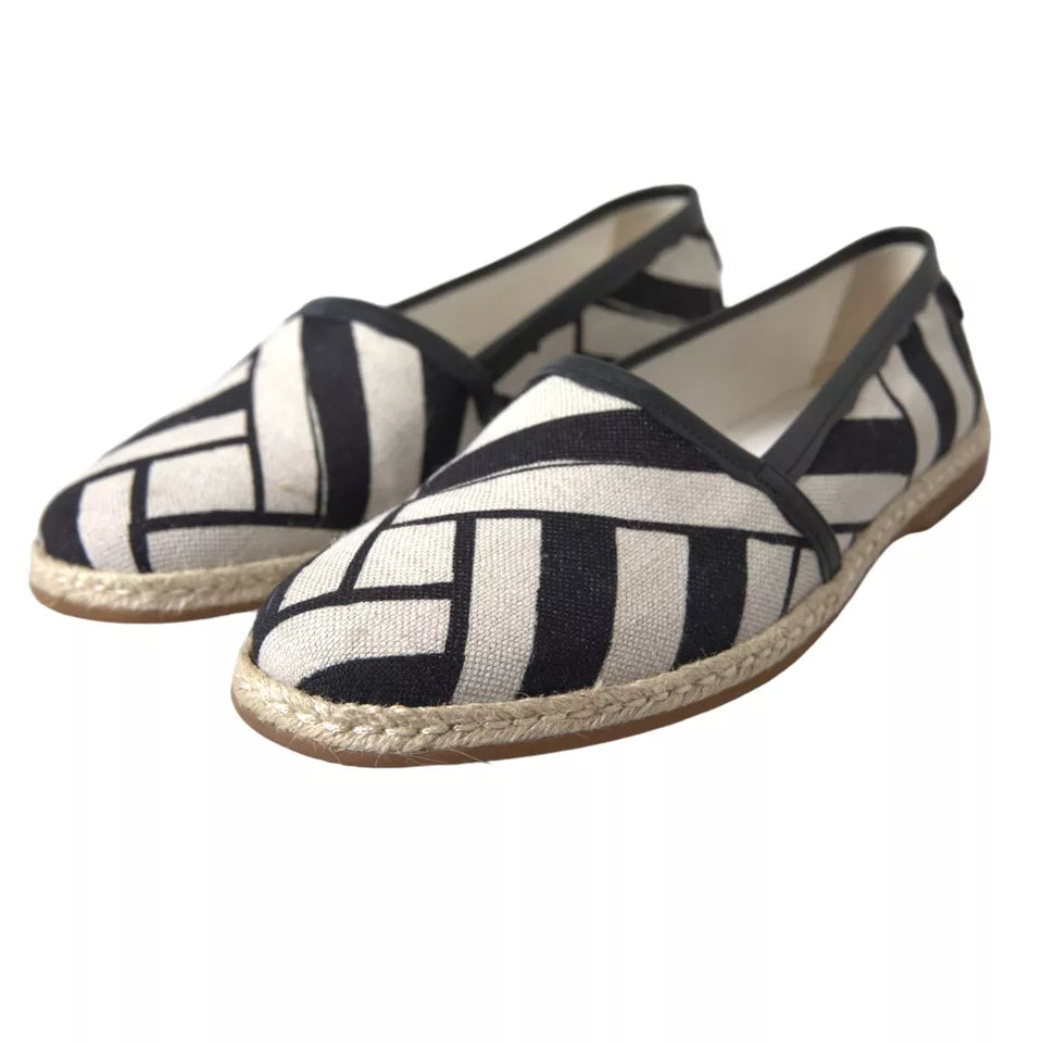 Dolce &amp; Gabbana Black White Stripes Slip On Espadrille Shoes