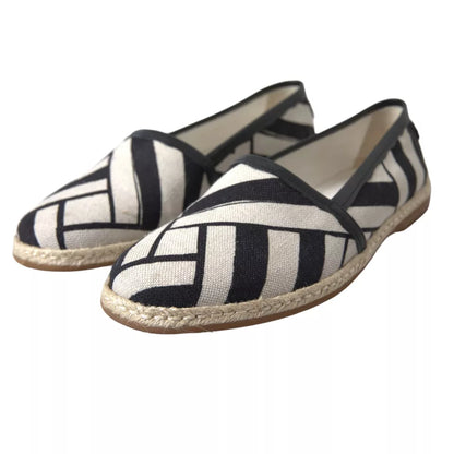 Dolce &amp; Gabbana Black White Stripes Slip On Espadrille Shoes