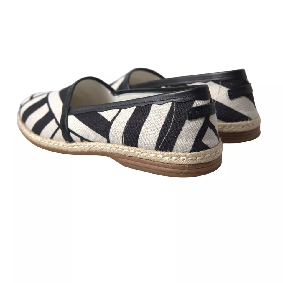 Dolce &amp; Gabbana Black White Stripes Slip On Espadrille Shoes