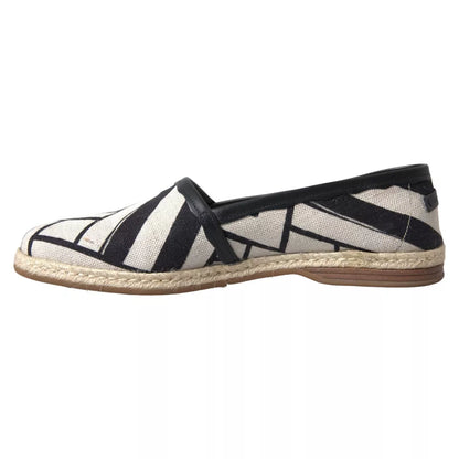 Dolce &amp; Gabbana Black White Stripes Slip On Espadrille Shoes