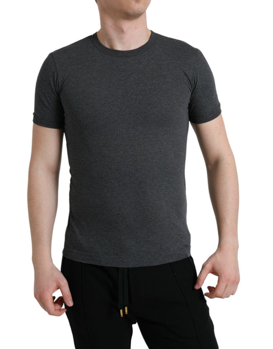 Dolce &amp; Gabbana Dunkelgraues Baumwoll-T-Shirt mit Rundhalsausschnitt