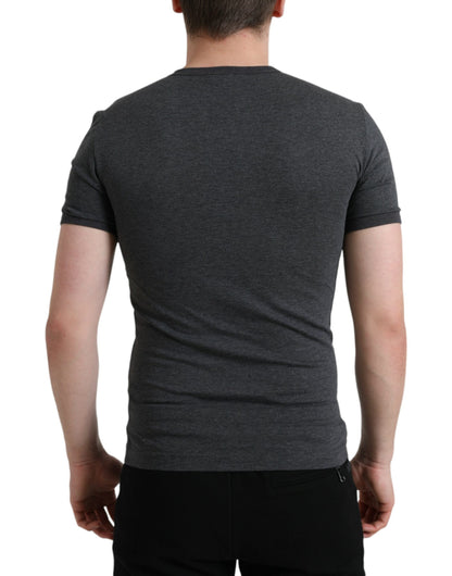 Dolce &amp; Gabbana Dunkelgraues Baumwoll-T-Shirt mit Rundhalsausschnitt