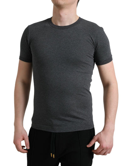 Dolce &amp; Gabbana Dunkelgraues Baumwoll-T-Shirt mit Rundhalsausschnitt