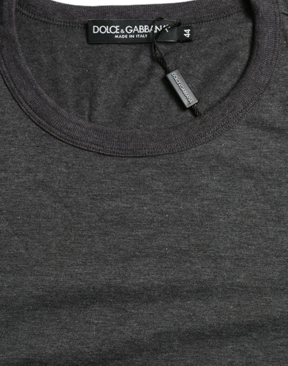 Dolce &amp; Gabbana Dunkelgraues Baumwoll-T-Shirt mit Rundhalsausschnitt