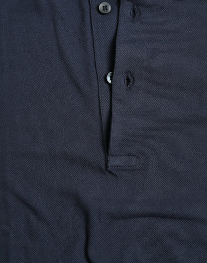 Dolce &amp; Gabbana – Blaues Poloshirt aus Baumwolle mit Kronenaufnäher und Kragen für Herren