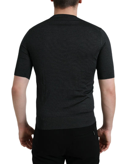Dolce &amp; Gabbana – Dunkelgraues T-Shirt mit Rundhalsausschnitt und kurzen Ärmeln