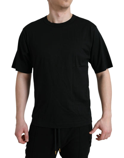 Dolce &amp; Gabbana – Schwarzes T-Shirt mit Rundhalsausschnitt und kurzen Ärmeln und geprägtem Logo