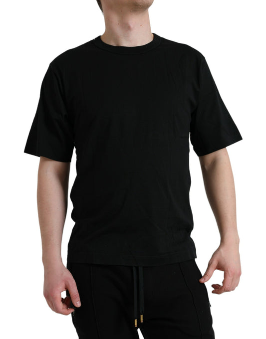 Dolce &amp; Gabbana – Schwarzes T-Shirt mit Rundhalsausschnitt und kurzen Ärmeln und geprägtem Logo