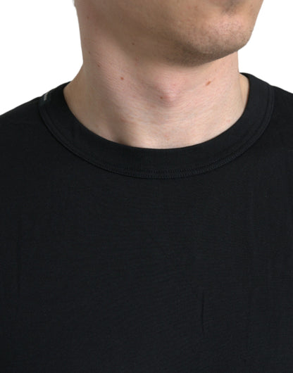 Dolce &amp; Gabbana – Schwarzes T-Shirt mit Rundhalsausschnitt und kurzen Ärmeln und geprägtem Logo