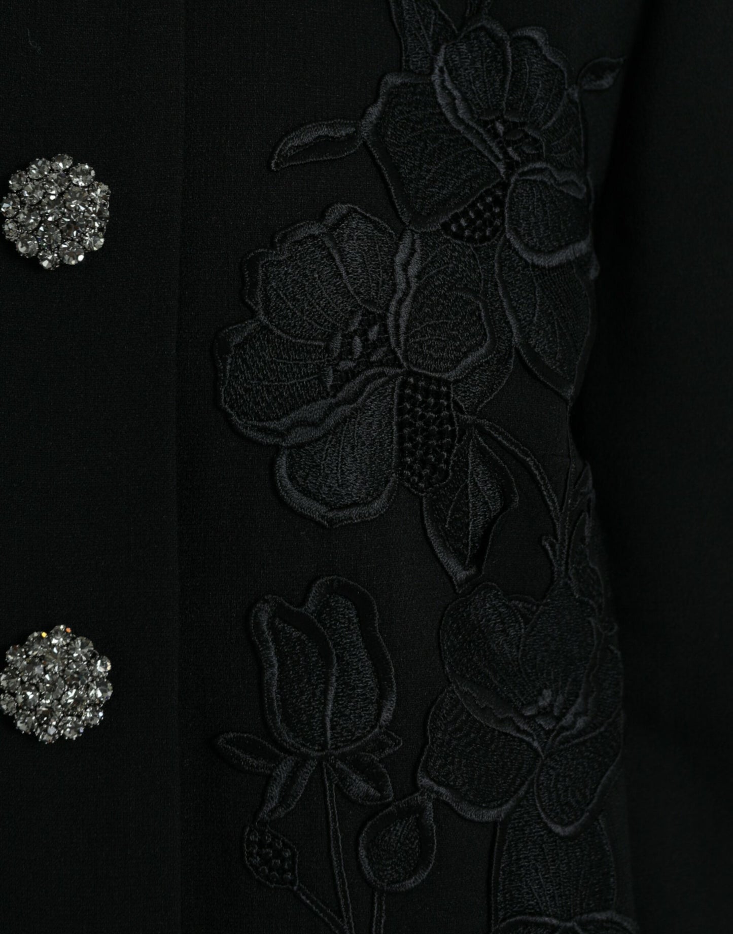 Dolce &amp; Gabbana – Schwarze Wolljacke mit Blumenmuster und Knopfverzierung