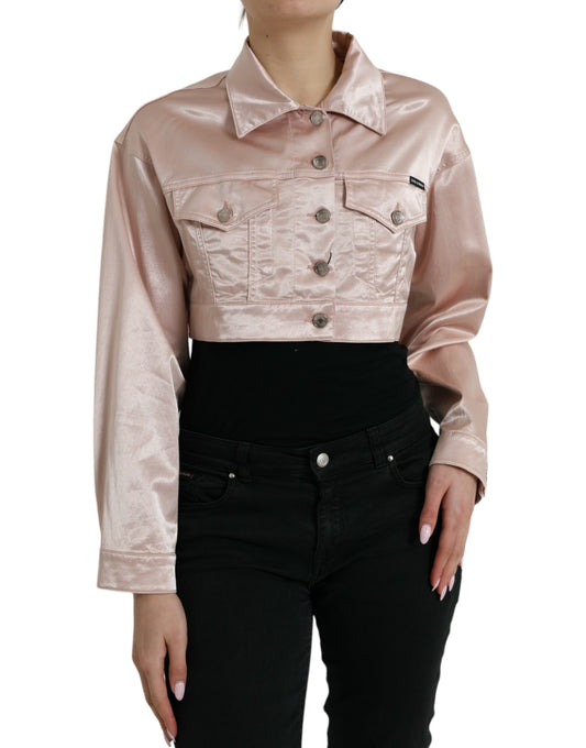 Dolce &amp; Gabbana – Kurze Jacke aus Baumwollstretch mit Kragen in Rosa