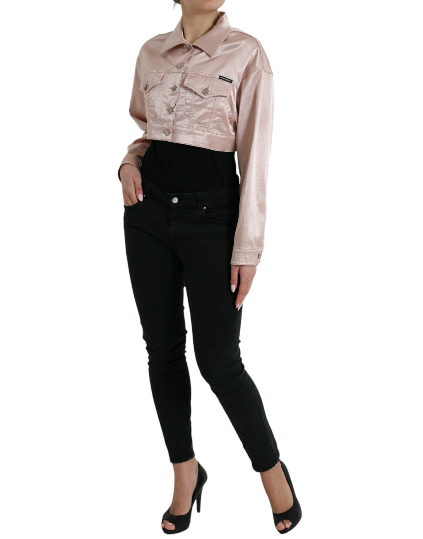 Dolce &amp; Gabbana – Kurze Jacke aus Baumwollstretch mit Kragen in Rosa