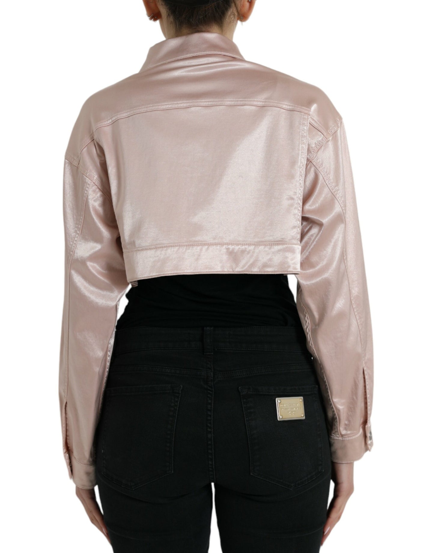 Dolce &amp; Gabbana – Kurze Jacke aus Baumwollstretch mit Kragen in Rosa
