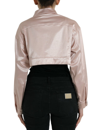 Dolce &amp; Gabbana – Kurze Jacke aus Baumwollstretch mit Kragen in Rosa