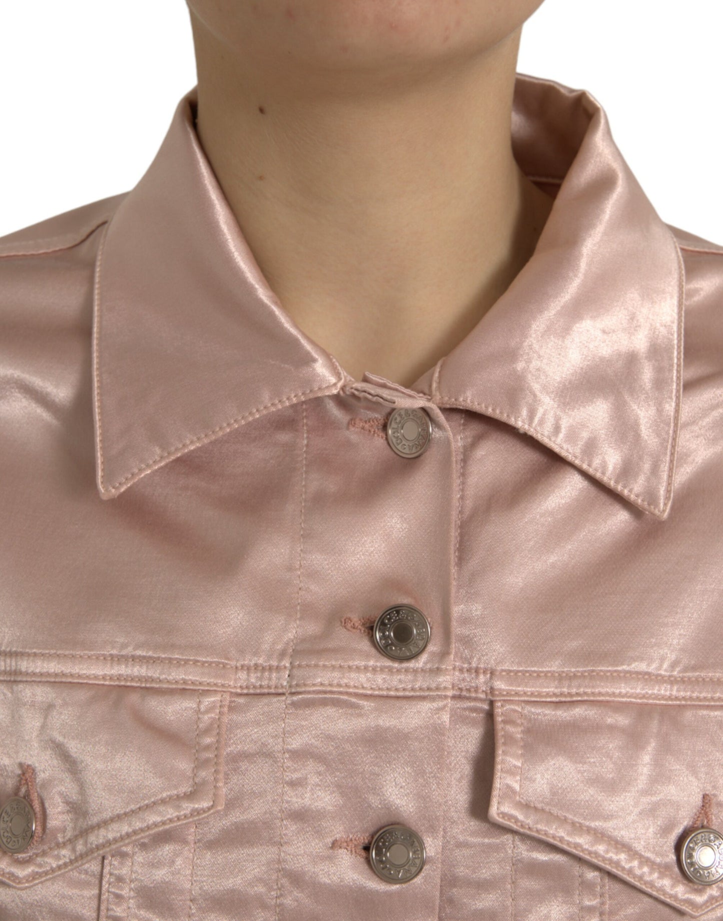 Dolce &amp; Gabbana – Kurze Jacke aus Baumwollstretch mit Kragen in Rosa