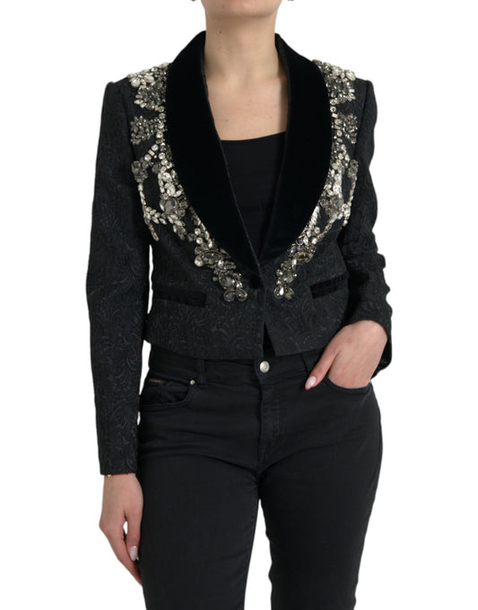 Dolce &amp; Gabbana – Schwarze Manteljacke mit Kristallverzierung