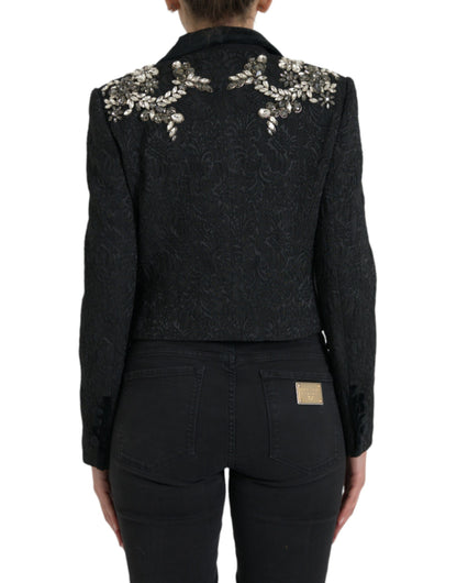 Dolce &amp; Gabbana – Schwarze Manteljacke mit Kristallverzierung