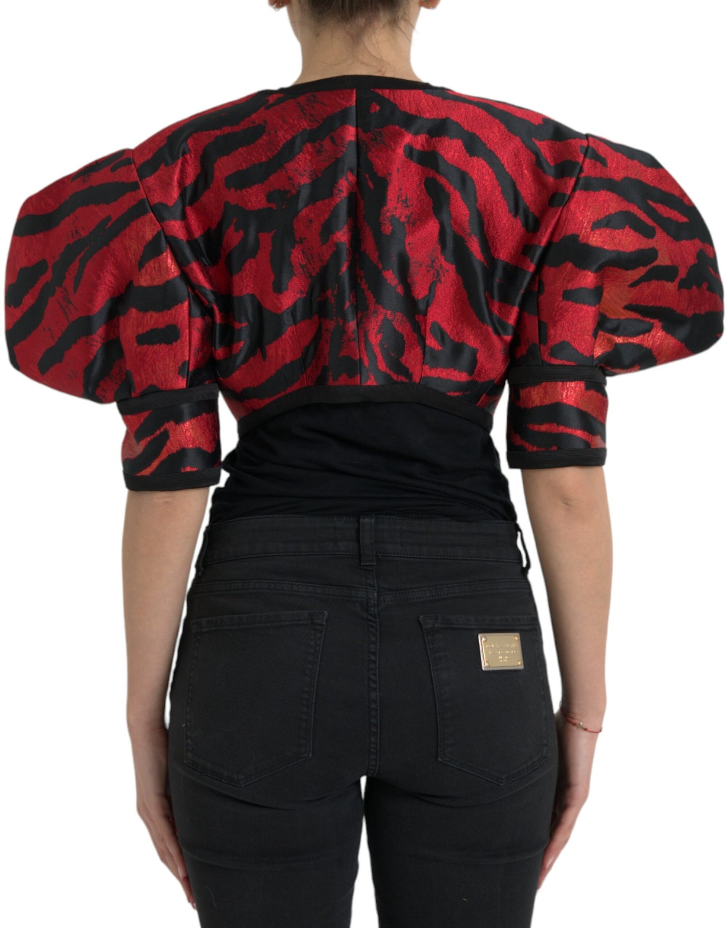 Dolce &amp; Gabbana – Kurzmanteljacke mit schwarzem und rotem Muster