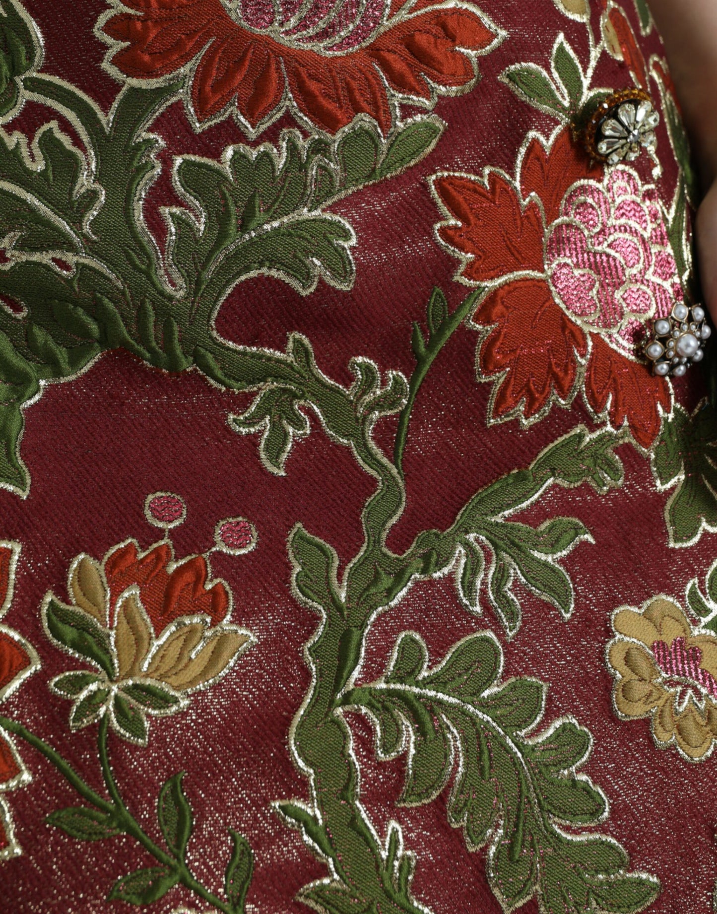 Dolce &amp; Gabbana – Kastanienbrauner Minirock aus Jacquard mit Blumenmuster in A-Linie