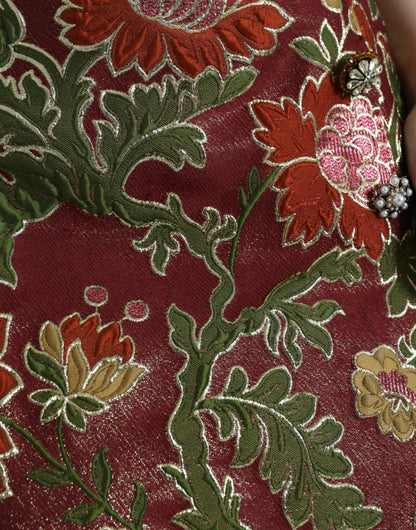 Dolce &amp; Gabbana – Kastanienbrauner Minirock aus Jacquard mit Blumenmuster in A-Linie