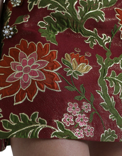 Dolce &amp; Gabbana – Kastanienbrauner Minirock aus Jacquard mit Blumenmuster in A-Linie
