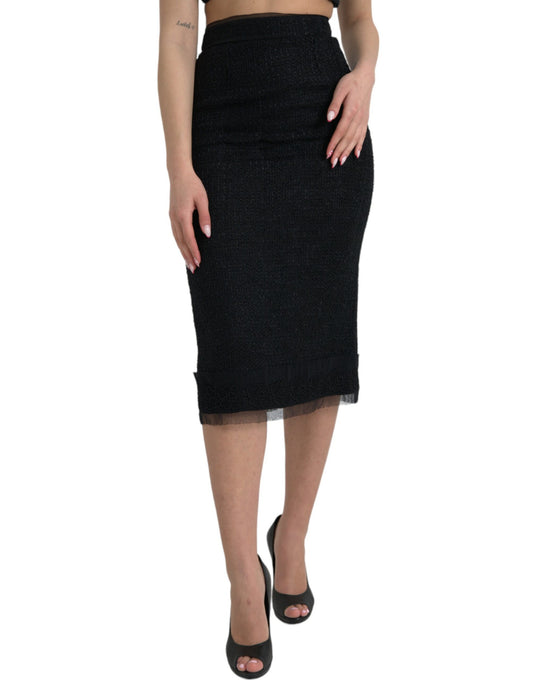 Dolce &amp; Gabbana – Schwarzer Midirock aus Wolle mit hoher Taille und Bleistiftschnitt