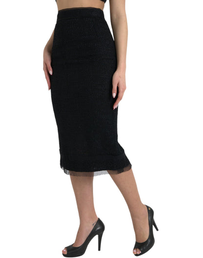 Dolce &amp; Gabbana – Schwarzer Midirock aus Wolle mit hoher Taille und Bleistiftschnitt