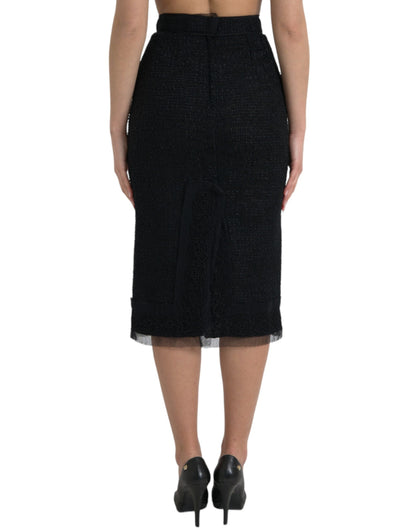 Dolce &amp; Gabbana – Schwarzer Midirock aus Wolle mit hoher Taille und Bleistiftschnitt
