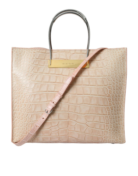 Balenciaga – Shopper-Tasche aus exotischem Leder mit geprägtem Kabelgriff in Rosa