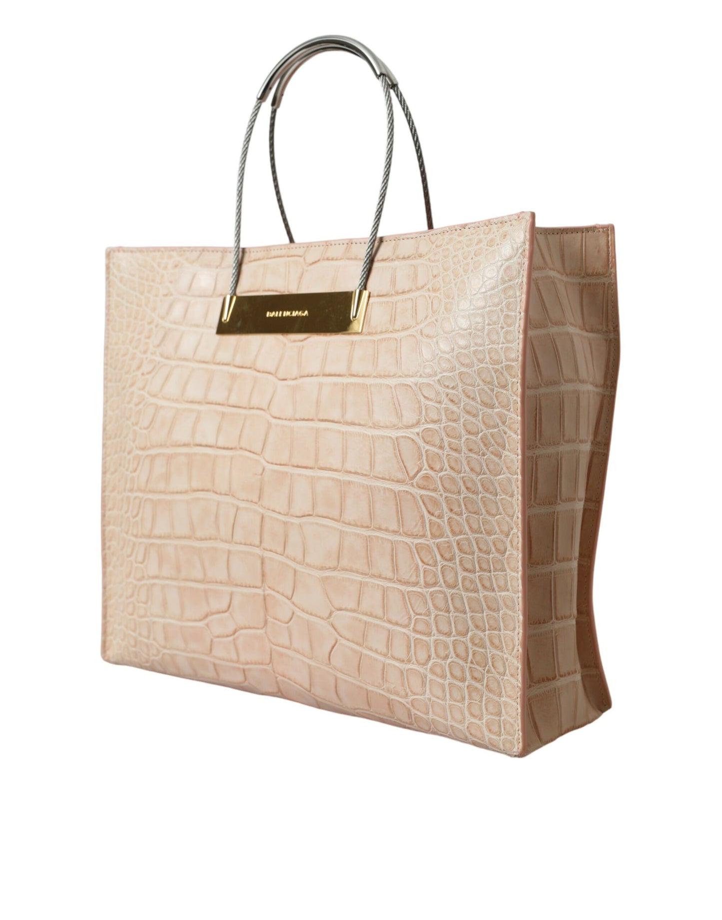 Balenciaga – Shopper-Tasche aus exotischem Leder mit geprägtem Kabelgriff in Rosa