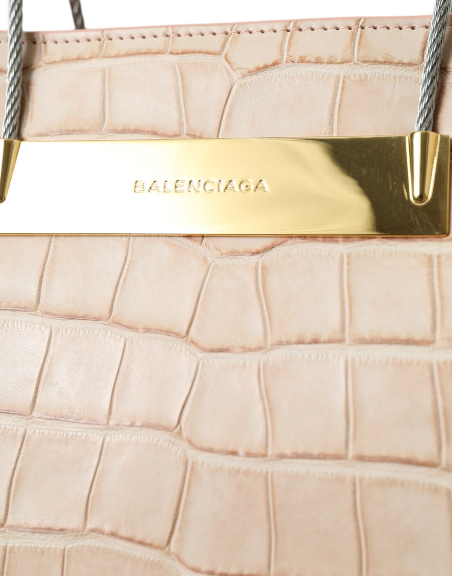 Balenciaga – Shopper-Tasche aus exotischem Leder mit geprägtem Kabelgriff in Rosa