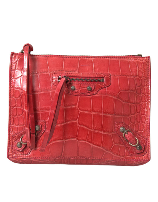 Balenciaga Rote Exotische Haut Leder Klassische Beutel Geldbörse Handgelenk Tasche