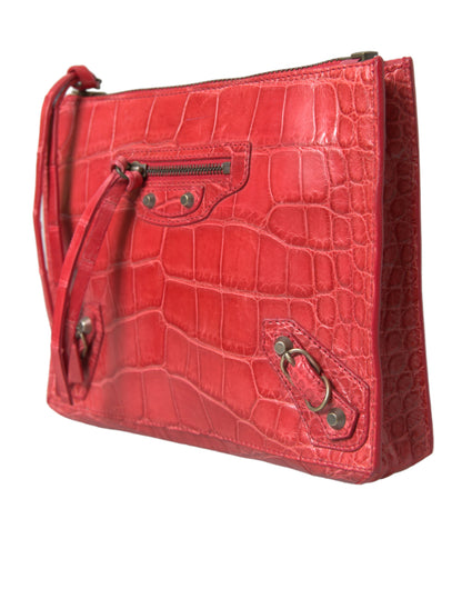 Balenciaga Rote Exotische Haut Leder Klassische Beutel Geldbörse Handgelenk Tasche