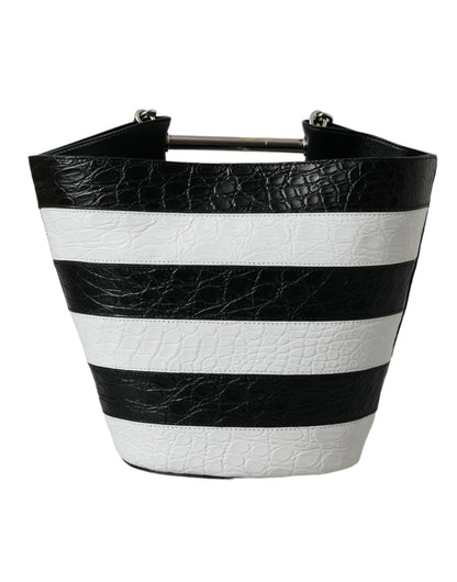 Balenciaga – Maxi-Eimertasche aus Leder mit Streifen in Schwarz und Weiß