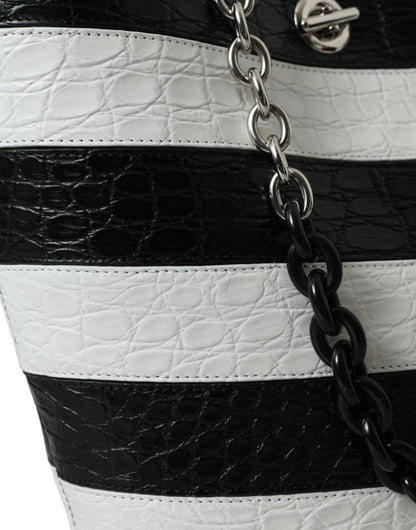 Balenciaga – Maxi-Eimertasche aus Leder mit Streifen in Schwarz und Weiß