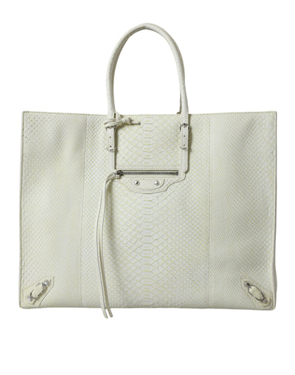 Balenciaga Weiß Gelb Exotische Haut Leder Einkaufstasche Papiertasche