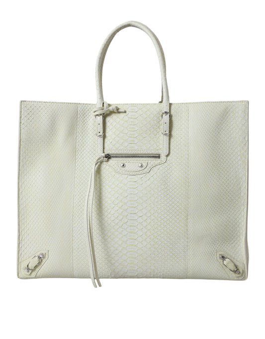 Balenciaga Weiß Gelb Exotische Haut Leder Einkaufstasche Papiertasche