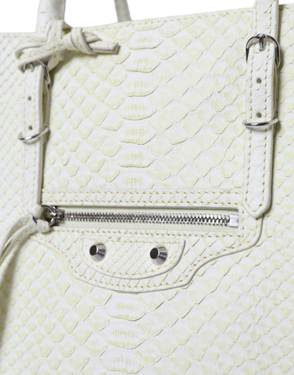 Balenciaga Weiß Gelb Exotische Haut Leder Einkaufstasche Papiertasche